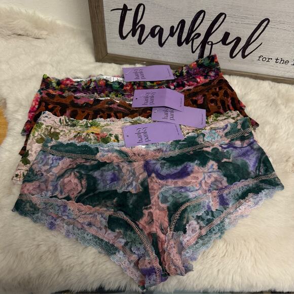 Hanky Panky Set of 4 Lace Animal Floral Print Boyshort Underwear Panties M NWT - Picture 1 of 10